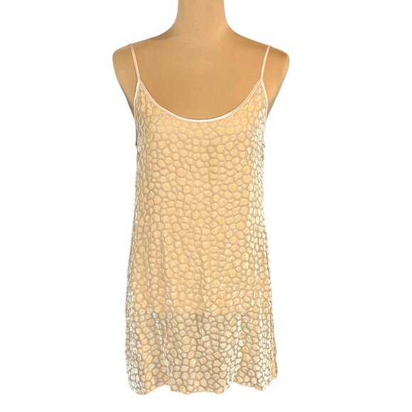 VTG Vannina Vesperini Paris Burnout Velvet Slip Dress Sz M Nude Silk Y2K 90s - Picture 1 of 10